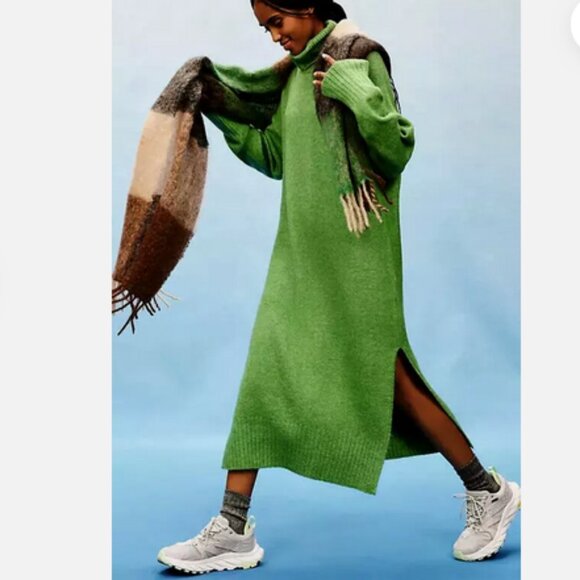 NWT Anthropologie 1X Turtleneck Sweater Cocoon Midi Dress Daily Practice Green - Picture 8 of 8